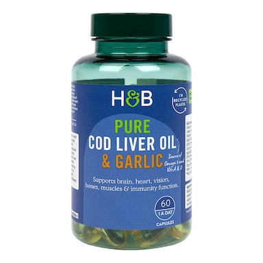 Holland & Barrett Pure Cod Liver Oil & Garlic 60 Capsules