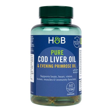 Holland & Barrett Pure Cod Liver Oil with Evening Primrose Oil 500mg 60 Capsules