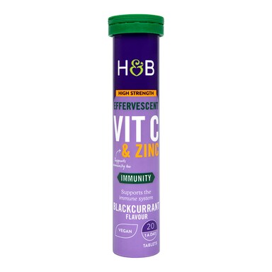 Holland & Barrett High Strength Effervescent Vit C & Zinc Blackcurrant Flavour 20 Tablets
