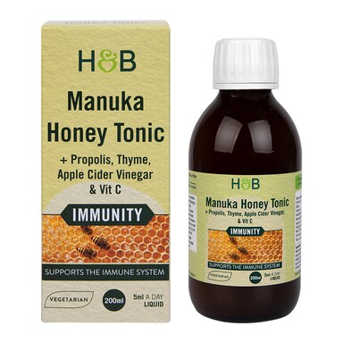 Holland & Barrett Manuka Honey Tonic + Propolis, Thyme, Apple Cider Vinegar, Vit C & Zinc 200ml Liquid