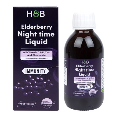 Holland & Barrett Elderberry Night time with Vitamin C&D, Zinc & Chamomile 200ml Liquid