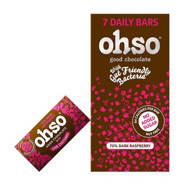 Ohso 70% Dark Chocolate Raspberry Bar No Added Sugar 7 x 13.5g