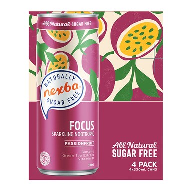 Nexba Focus Passionfruit Sparkling Nootropic 4 x 330ml
