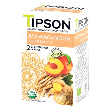 Tipson Organic Ashwagandha Ginger and Peach 25 Tea Bags