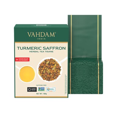 Vahdam Turmeric Saffron Herbal Tea Tisane Loose Leaf 100g