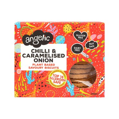 Angelic Gluten Free Chilli & Caramelised Onion Plant Based Savoury Biscuits 142g
