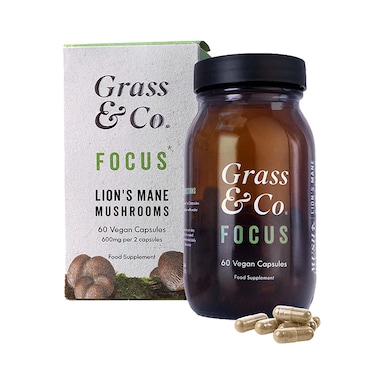 Grass & Co. FOCUS Lion's Mane Mushrooms with Ginseng + Omega-3 60 Vegan Capsules