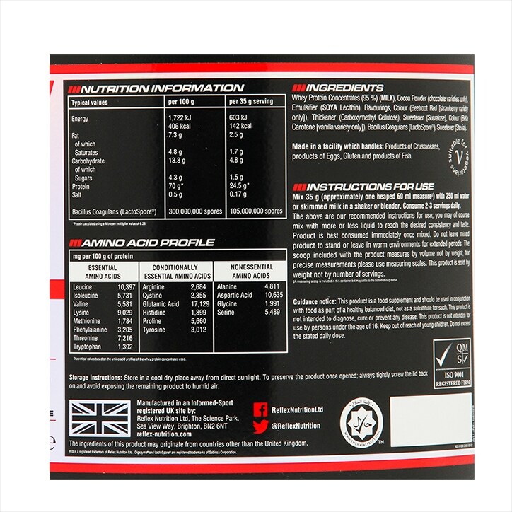 Reflex 100% Whey Powder Chocolate Perfection 2kg image 2
