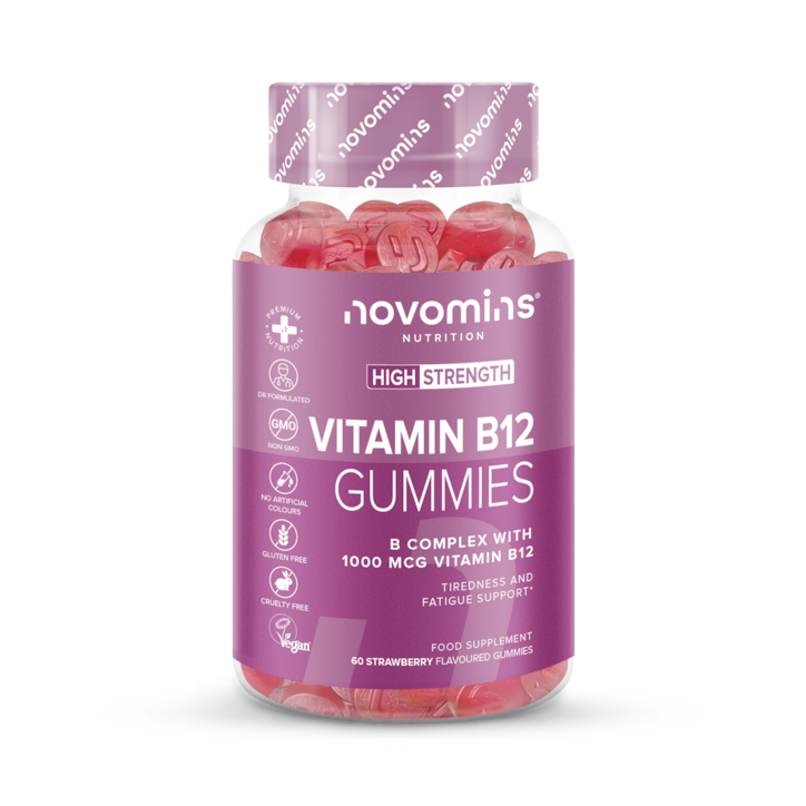 Novomins B12 Strawberry Flavour Vitamins 60 Gummies 30 Days Supply image 1