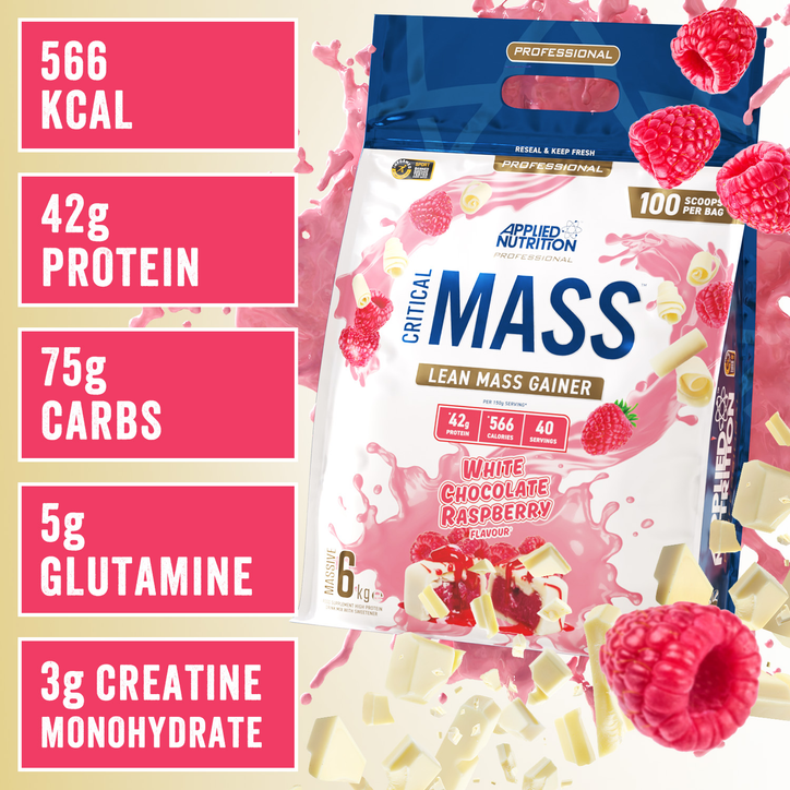 Applied Nutrition Critical Mass Professional Lean Mass Gainer White Chocolate & Raspberry 2.4Kg (40 Servings) image 2