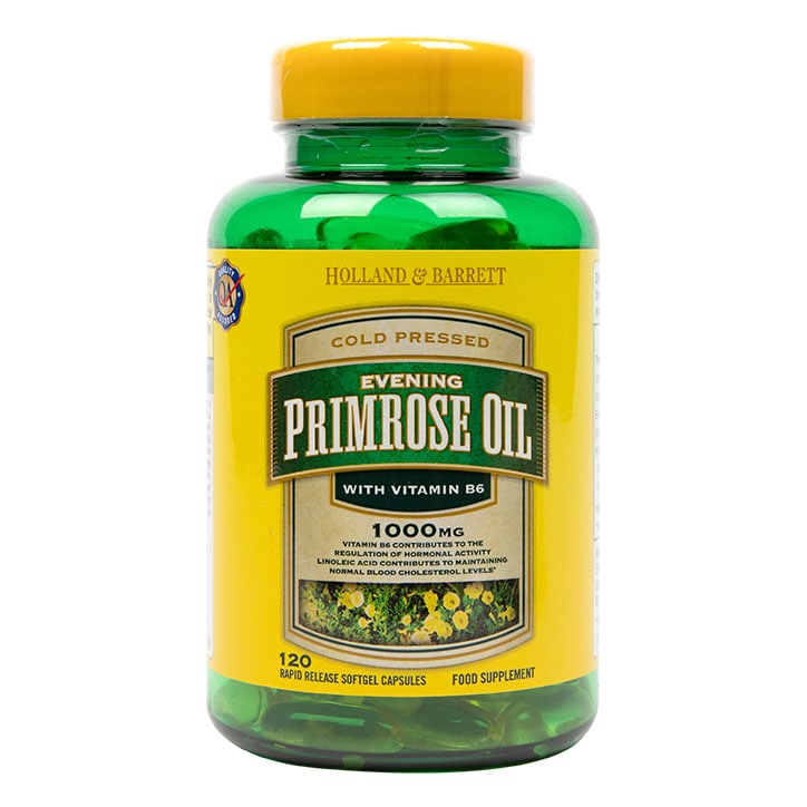 Holland & Barrett Natural Evening Primrose Oil 120 Capsules 1000mg plus Vitamin B6