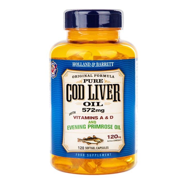 Holland & Barrett Cod Liver Oil with Evening Primrose 120 Capsules 500mg