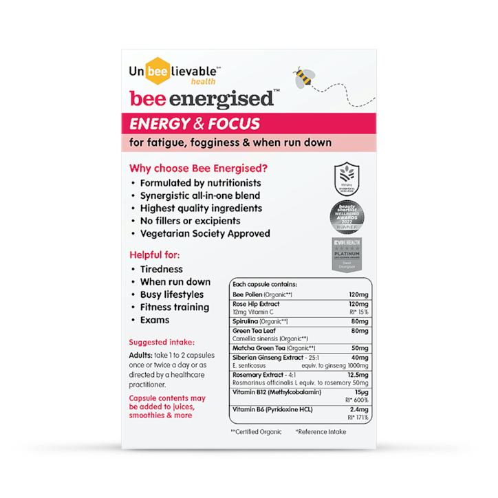 Unbeelievable Health Bee Energised Energy and Focus 20 Capsules image 2