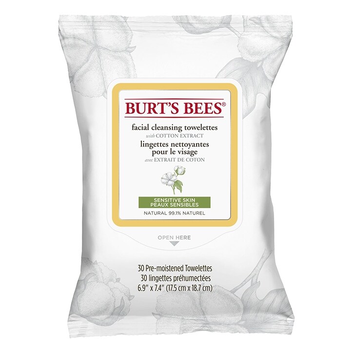 Burt's Bees 30 Sensitive Facial Cleansing Towelettes with Cotton Extract image 1