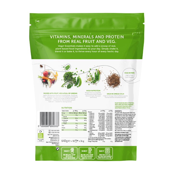 Vega Essentials Nutritional Powder Chocolate 648g image 2