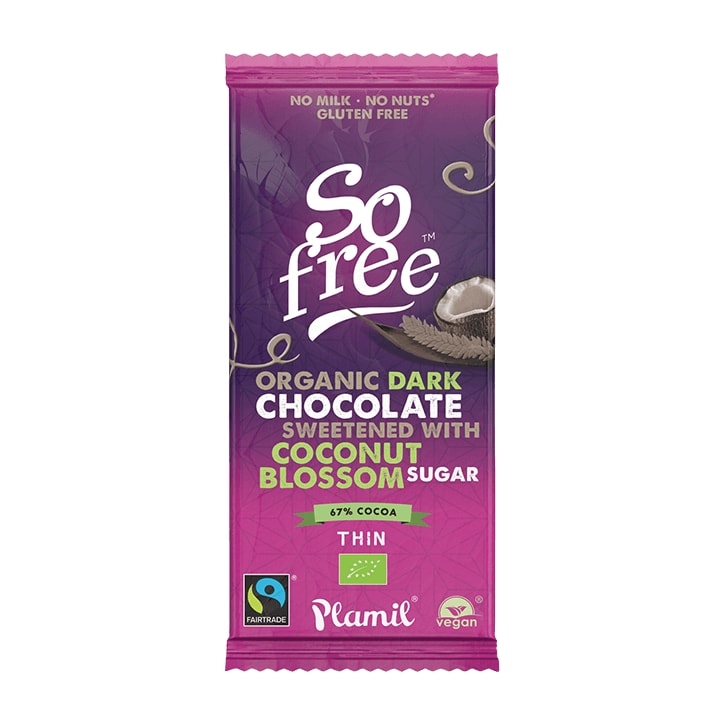 So Free Organic Dark Chocolate Bar with Coconut Sugar 80g image 1