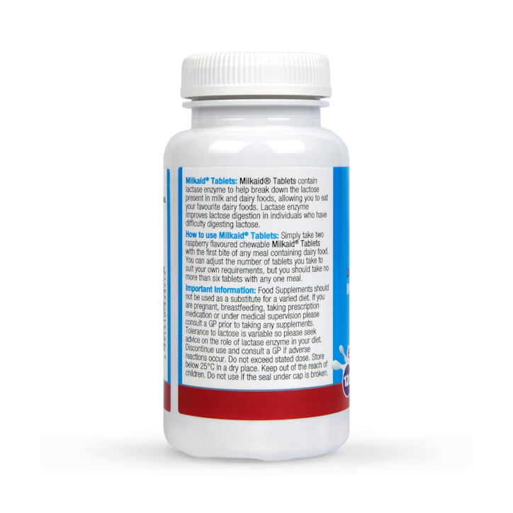 Milkaid Lactase Enzyme Tablets Raspberry Flavour 120 Tablets image 2