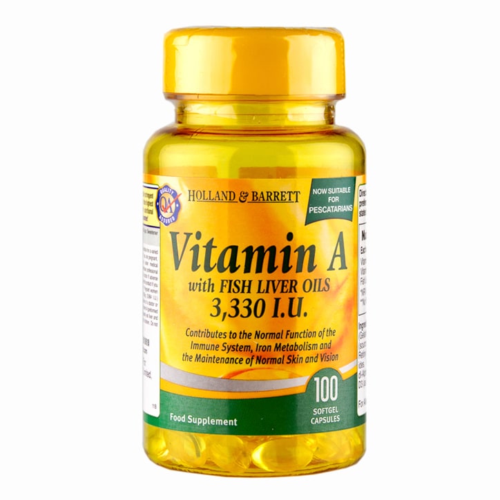 Holland & Barrett Vitamin A 3300 I.U 100 Softgel Capsules-1