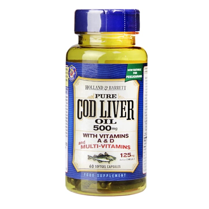 Holland & Barrett Cod Liver Oil with Multi Vitamins 60 Softgel Capsules 500mg-1