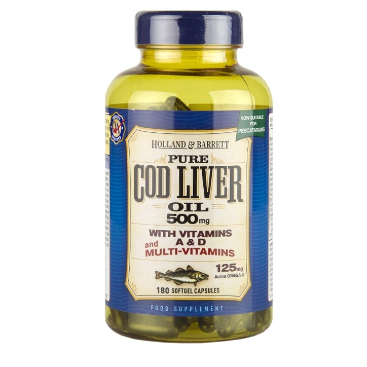 Holland & Barrett Cod Liver Oil with Multi Vitamins 180 Softgel Capsules 500mg image 1
