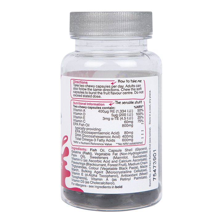 Holland & Barrett Teen Omega 3 Fish Oils with A,D,E & C Bursting Berry Flavour 30 Chewy Capsules image 3