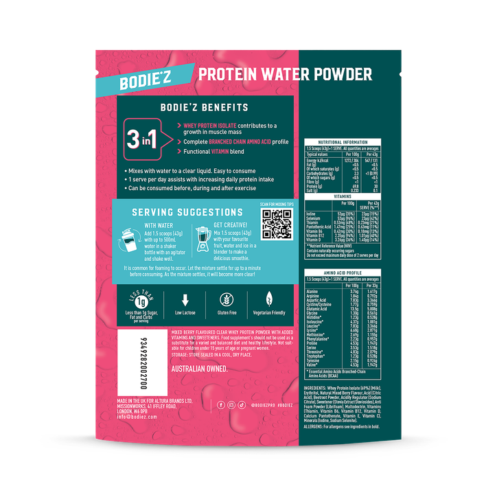 BODIE'Z Protein Water Berry 300g image 2