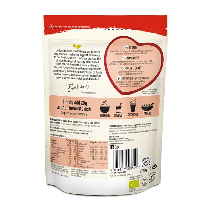 Linwoods Milled Flaxseed & Goji Berries 200g image 2