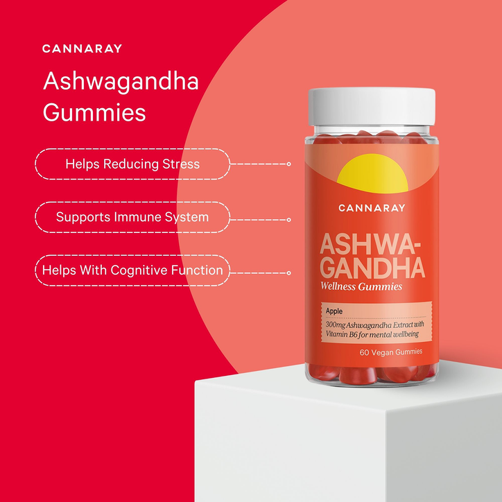 Cannaray Ashwagandha Apple Flavour 60 Gummies 300mg image 2