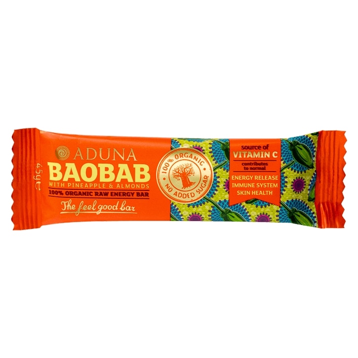 Aduna Baobab Pineapple & Almond 100% Organic Raw Energy Bar 45g image 1