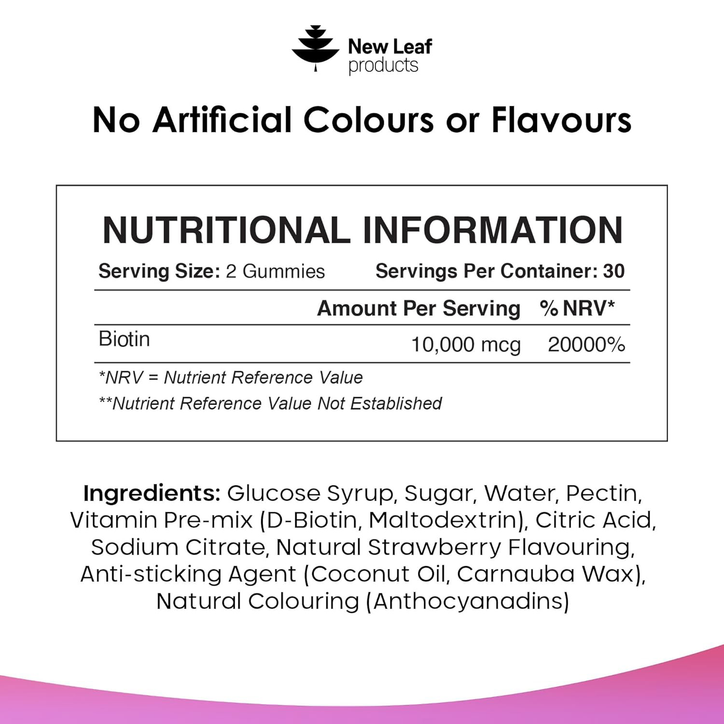 New Leaf Products Biotin Vitamin B7 60 Gummies image 2
