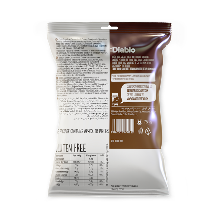 Diablo Sugar Free Cappuccino & Cream Sweets 75g image 2