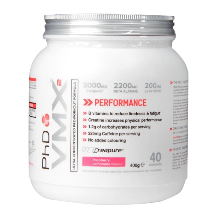 PhD VMX2 Pre Workout Raspberry Lemonade 400g Powder image 1