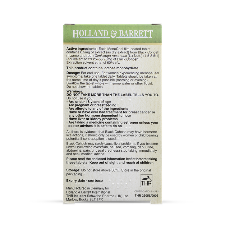 Holland & Barrett MenoCool Black Cohosh 30 Tablets image 2