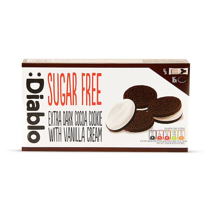 Diablo Sugar Free Dark Cocoa Cookie Sandwich with Vanilla Cream 176g