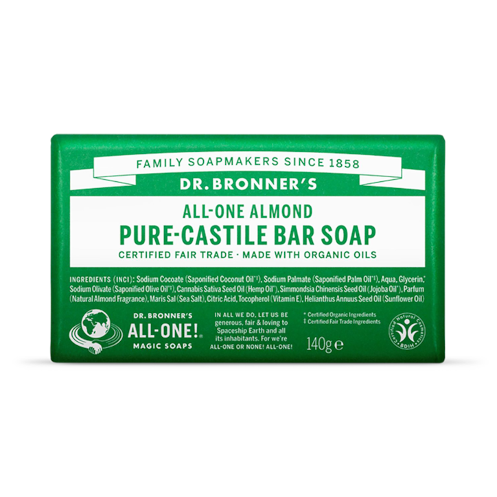 Dr Bronner All-One Almond Pure-Castile Bar Soap 140g image 1