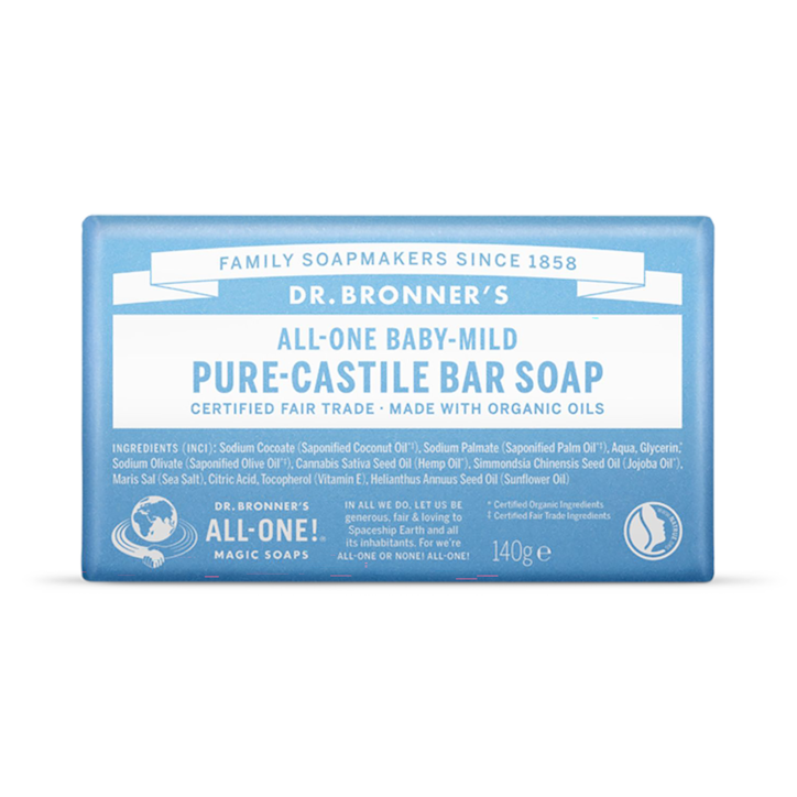 Dr Bronner All-One Baby-Mild Pure-Castile Bar Soap 140g image 1