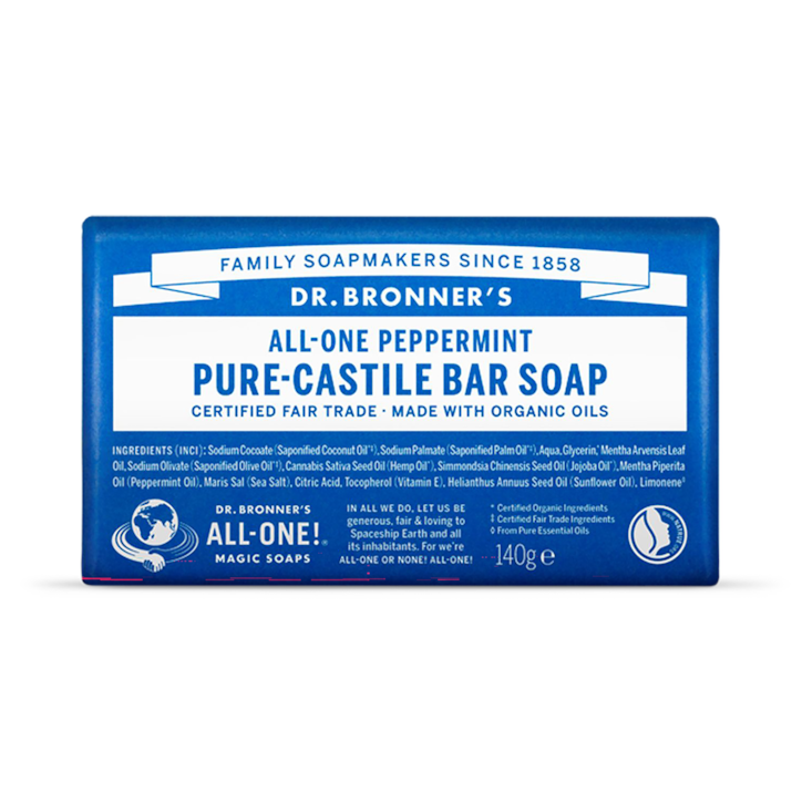 Dr Bronner All-One Peppermint Pure-Castile Bar Soap 140g image 1