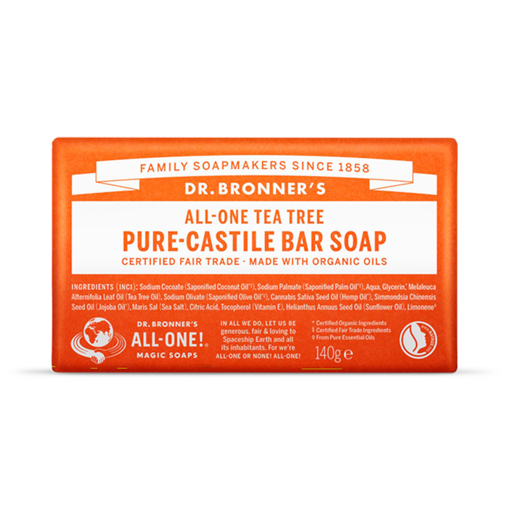 Dr Bronner All-One Tea Tree Pure-Castile Bar Soap 140g image 1