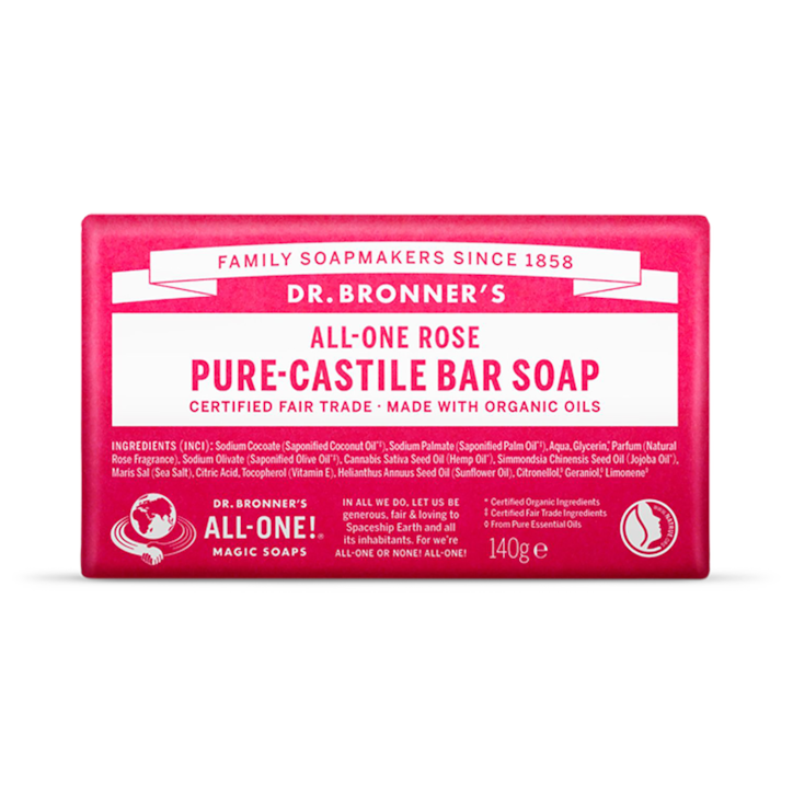 Dr Bronner All-One Rose Pure-Castile Bar Soap 140g image 1