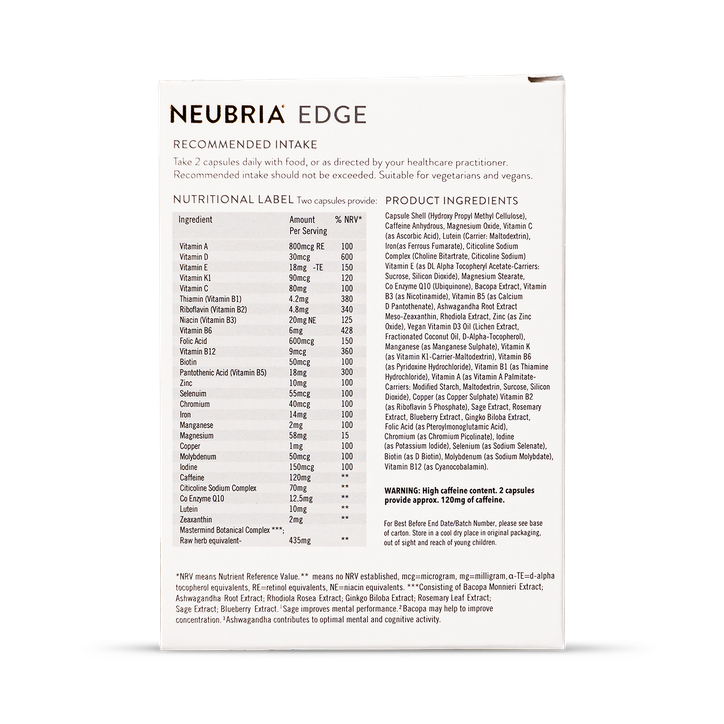 Neubria Edge Focus Nootropic Multivitamin Vegan 60 Capsules image 3