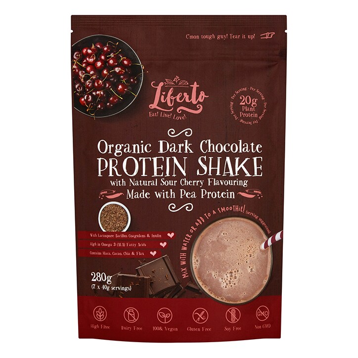 Liberto Organic Vegan Dark Choc Sour Cherry Pea Protein 280g