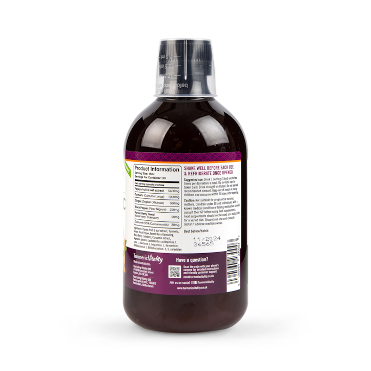 Turmeric Vitality Bio-Fermented Turmeric Liquid Forest Berry Flavour 500ml image 2