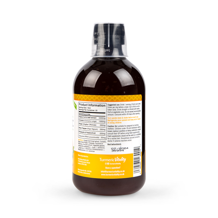 Turmeric Vitality Bio-Fermented Turmeric Liquid Pineapple Passion Flavour 500ml image 2