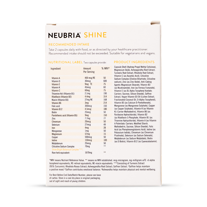 Neubria Shine Mood Multivitamin Vegan 60 Capsules image 3