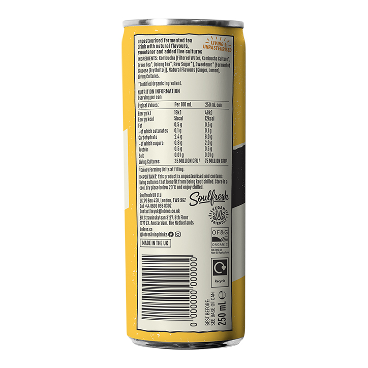 Lo Bros Lemon & Ginger Kombucha 250ml image 2
