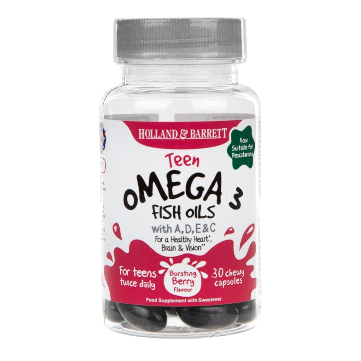 Holland & Barrett Teen Omega 3 Fish Oils with A,D,E & C Bursting Berry 30 Chewy Capsules-1