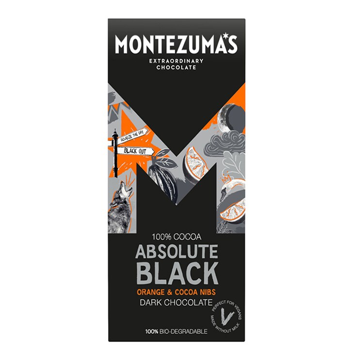 Montezuma's 100% Cocoa Absolute Black Orange & Cocoa Nibs 90g