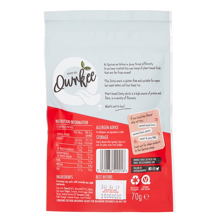 Qwrkee Vegan Jerky - Sriracha Hot Chilli 70g image 2