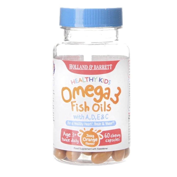 Holland & Barrett Healthy Kids Omega 3 Fish Oils with A,D,E & C Juicy Orange Flavour 60 Chewy 60 Capsules-1