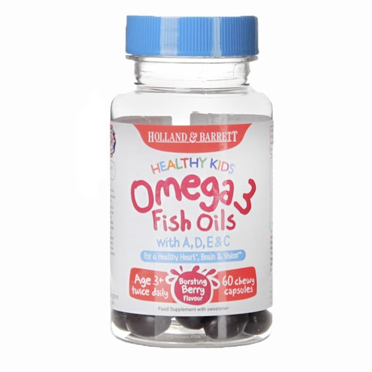 Holland & Barrett Healthy Kids Omega 3 Fish Oils with A,D,E & C Bursting Berry Flavour 60 Chewy Capsules-1